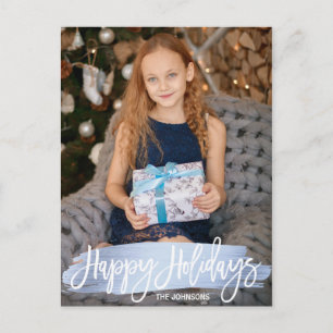 Blue Foil Christmas Happy Holidays Family   PHOTO Feiertagspostkarte