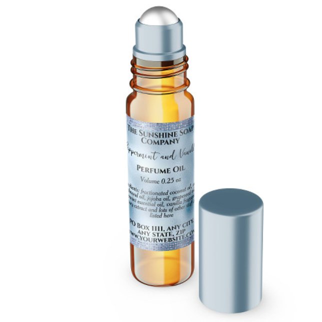 Blue Foil & Glitzer Parfümerrolle Flaschenetikett Quadratischer Aufkleber (Von Creator hochgeladen)