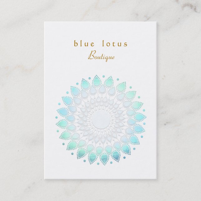 Blue Foil Look Lotus Chubby Business Card Visitenkarte (Vorderseite)