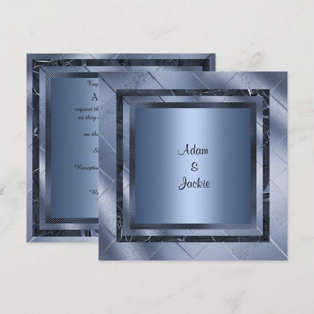 BLUE FOIL METALLIC FOIL LAYERED ELEGANT WEDD EINLADUNG (Vorne/Hinten)