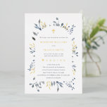blue foliage wedding  folieneinladung<br><div class="desc">blue foliage gold foil text wedding invitation</div>