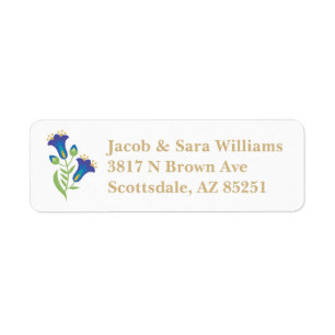 Blue Folk Art Blume adressieren Labels