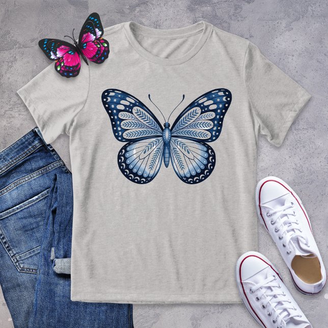 Blue Folk Art Butterfly Shirt (Von Creator hochgeladen)