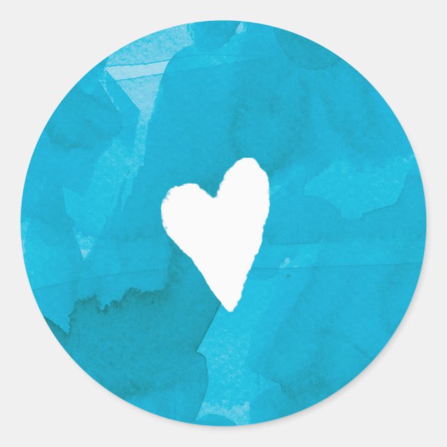 Blue Folk Art Floral Watercolor Hochzeit Runder Aufkleber (Vorderseite)