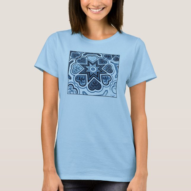 Blue Folk Art Heart Ladys' T - Shirt (Vorderseite)
