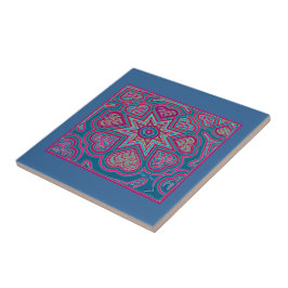 Blue Folk Art Hearts Trivet/Tile Fliese