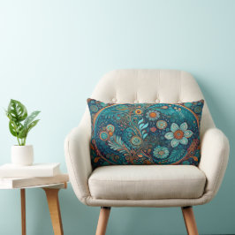 Blue Folk Art Throw Kissen