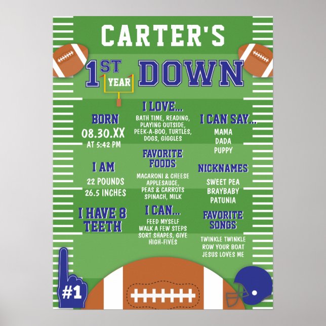 Blue Football 1. Geburtstagsschaum Poster (Vorne)