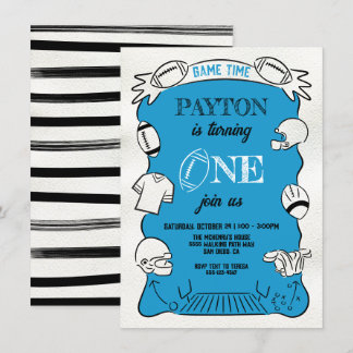 Blue Football 1Hand gezeichnet Geburtstag Einladung