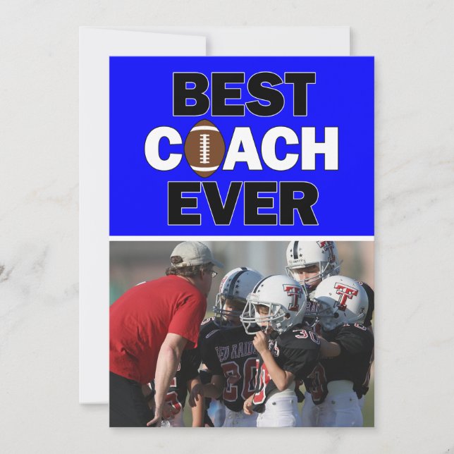 Blue Football Coach Best Ever Custom Foto Dankeskarte (Vorderseite)