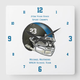 Blue Football Helmet Quadratische Wanduhr