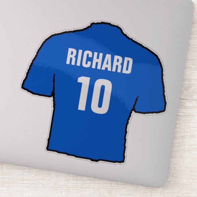 Blue Football Shirt Design zu personalisieren. Aufkleber (Detail)