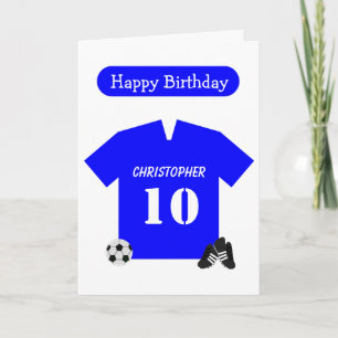 Blue Football Shirt Personalisiert 10. Geburtstag Karte