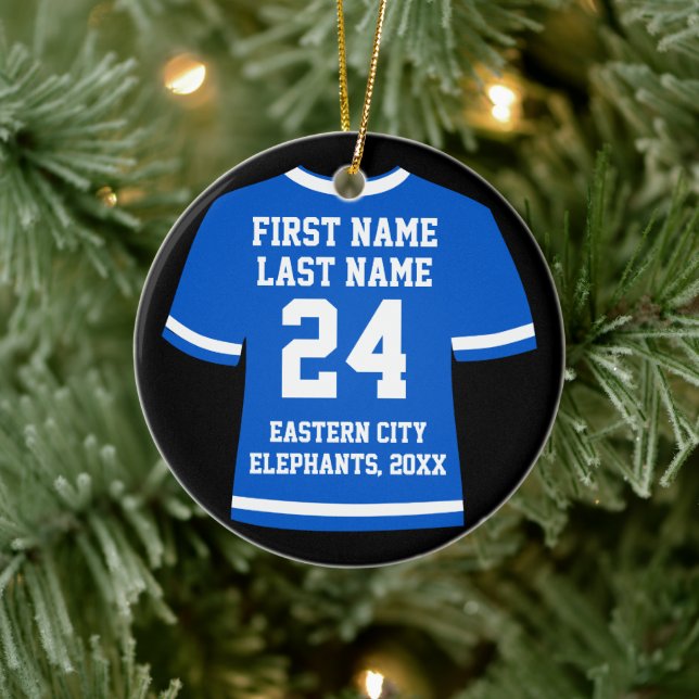 Blue Football Soccer Hockey Sports Jersey Keramik Ornament (Baum)