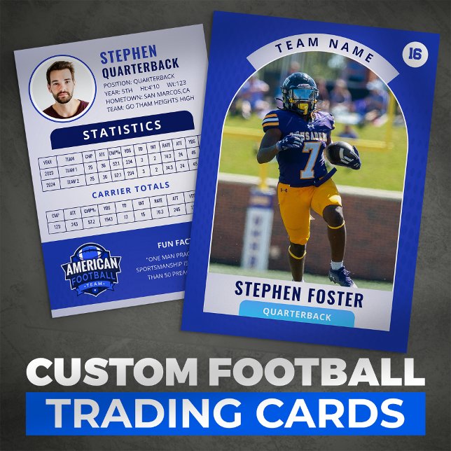Blue Football Trading Card, Custom Sports Card Telefonnummerkarte (Von Creator hochgeladen)