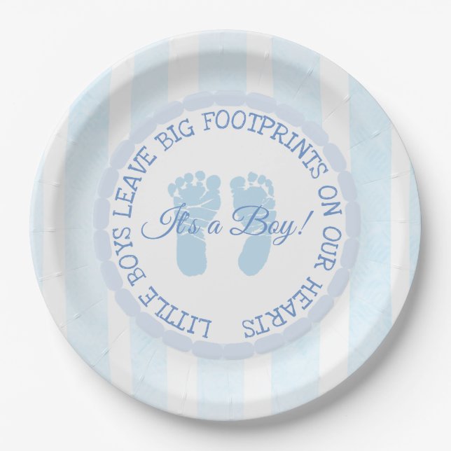 Blue Footprints Boy Baby Showpaper Teller (Vorderseite)