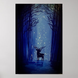 Blue Forest Winter Buck POSTER