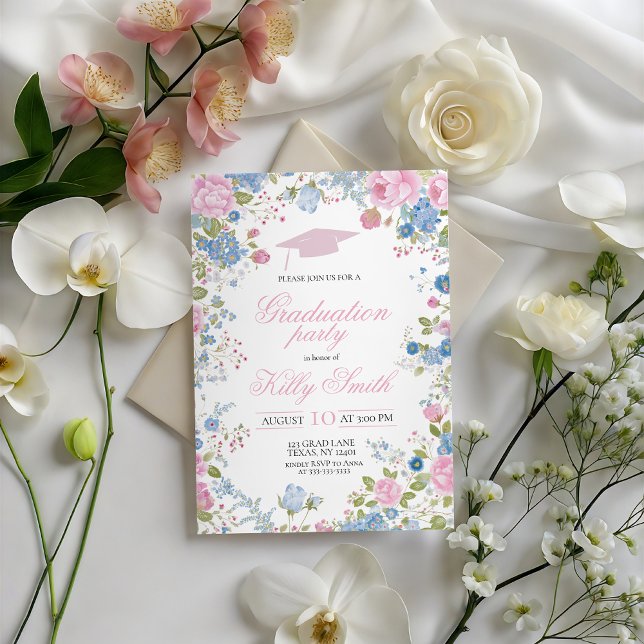 Blue Forget Me Not Graduation Party Invite Einladung (Von Creator hochgeladen)