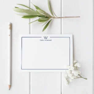 Blue Formal Classic Family Monogram Minimalist Mitteilungskarte