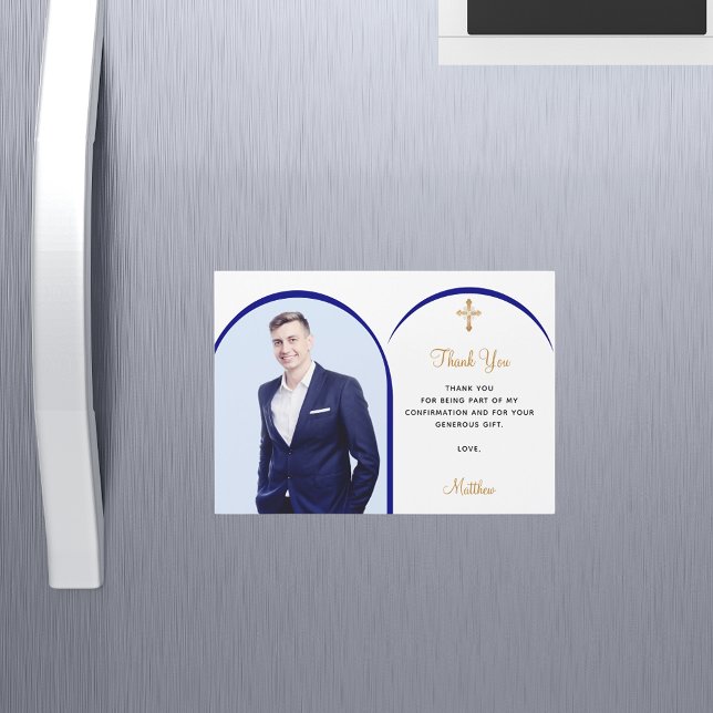 Blue Foto Boy Cross Bestätigung Danke Karte (Von Creator hochgeladen)