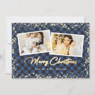 Blue Foto Kariert Gold Newlyweds Frohe Weihnachten