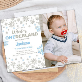 Blue Foto SnowFlake Winter Geburtstag Onederland Einladung