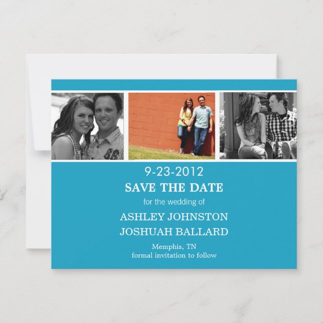 Blue Foto Strip Save the Date lädt ein (Vorderseite)