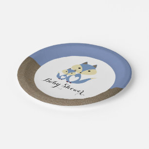 Blue Fox Burlap Baby Dusche Pappteller