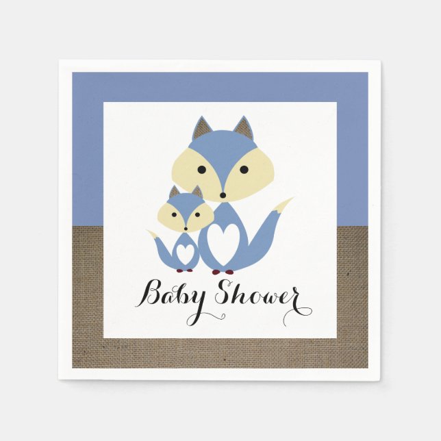 Blue Fox Burlap Baby Dusche Serviette (Vorderseite)