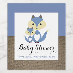 Blue Fox Burlap Baby Dusche Weinetikett