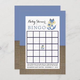 Blue Fox Burlap Baby Shower Bingo Einladung