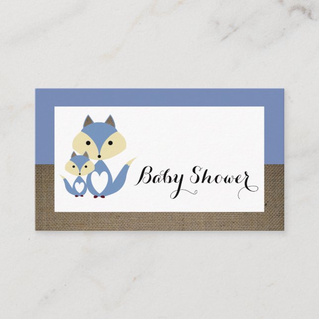 Blue Fox Burlap Baby Shower Ticket Einladung (Vorderseite)