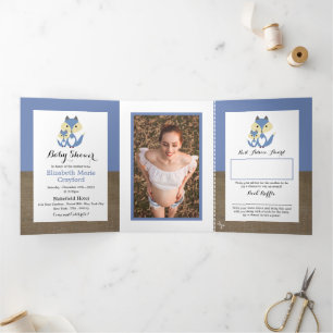 Blue Fox Jute, Baby-Shower-Set Dreifach Gefaltete Einladung