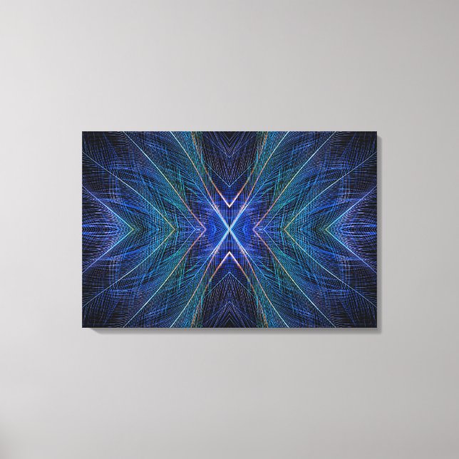 Blue Fractal Feather Design Leinwanddruck (Vorderseite)