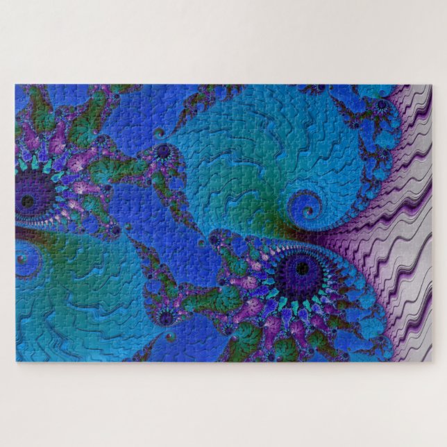 Blue Fraktal Chameleon Spiral Abstrakt Puzzle (Horizontal)