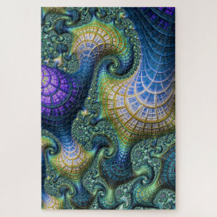 Blue Fraktal Holographic Architectural Spirals Puzzle