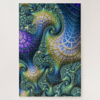 Blue Fraktal Holographic Architectural Spirals Puzzle