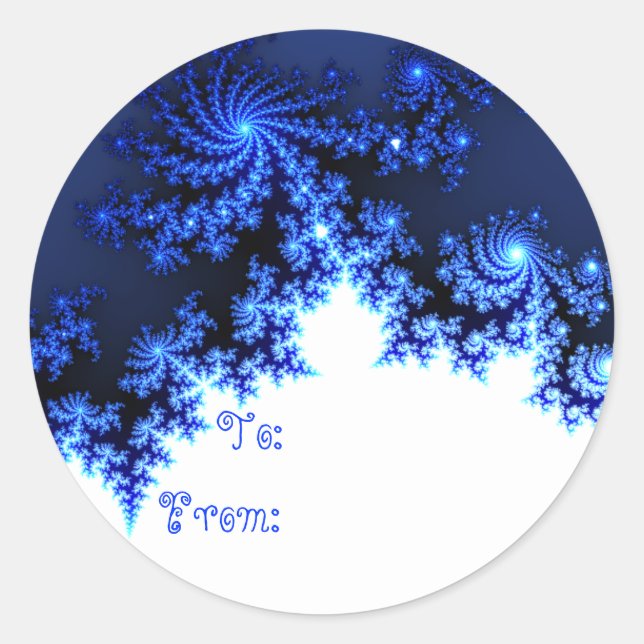 Blue Fraktal Snowflake-Geschenk-Tag Runder Aufkleber (Vorderseite)
