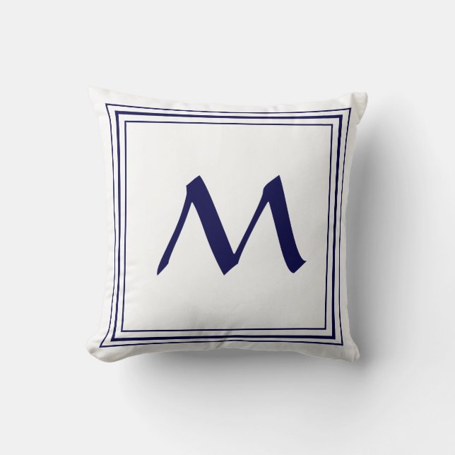 Blue Frame Monogram Letter Minimalistisches Kissen (Vorderseite)