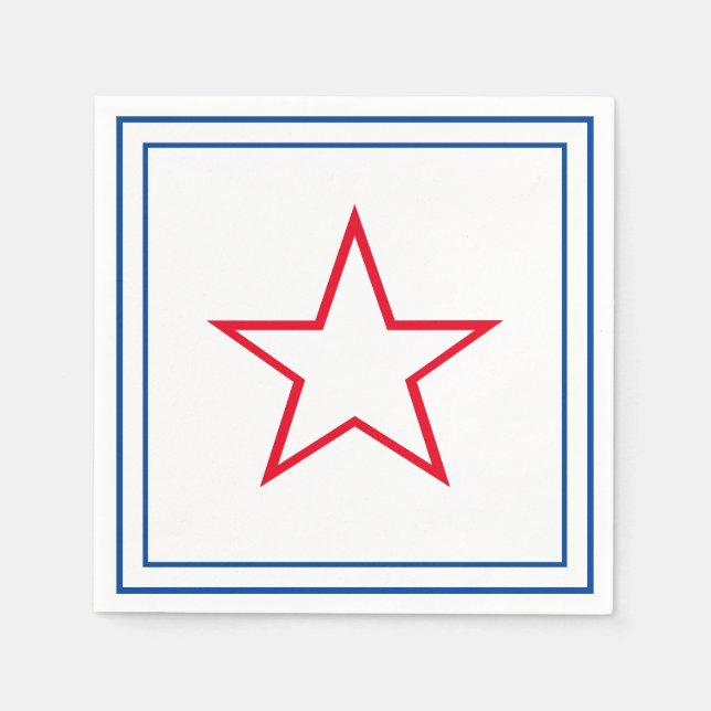 Blue Frame Red & White Star Amerikanische Unabhäng Serviette (Vorderseite)