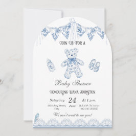 Blue French Bear-Baby Boy Shower Einladung