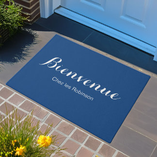 Blue French Bienvenue Welcome Mat Fußmatte