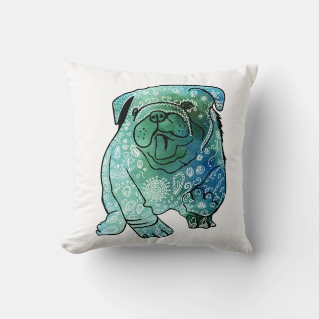 Blue French Bulldog Art Throw Cushion Kissen (Vorderseite)