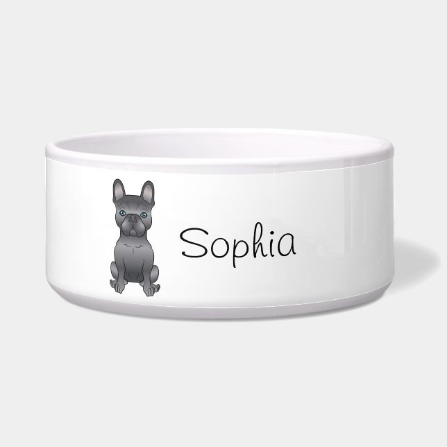 Blue French Bulldog / Frenchie Cartoon Dog & Name Napf (Vorderseite)