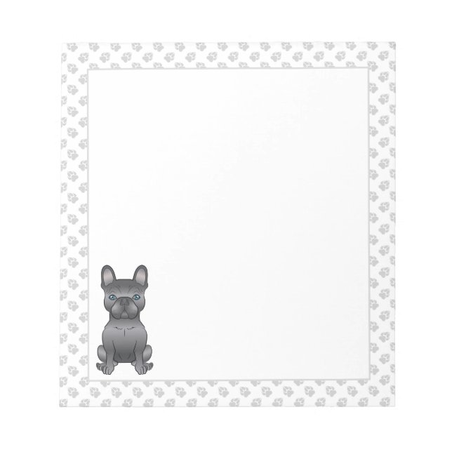 Blue French Bulldog / Frenchie Cartoon Dog & Paws Notizblock (Vorderseite)