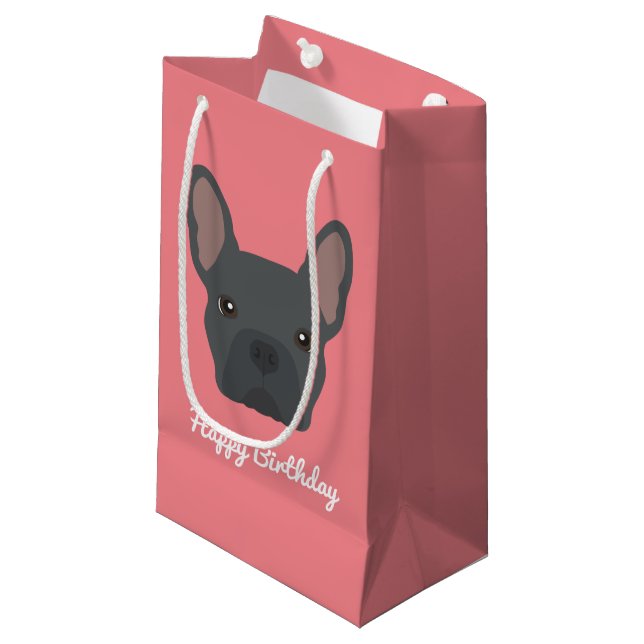 Blue French Bulldog Small Geschenktasche Kleine Geschenktüte (Vorderseite Schrägansicht)