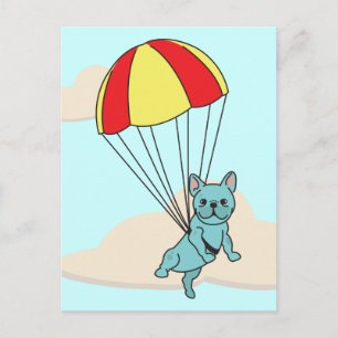 Blue French Bulldog Umbrella Fun Postkarte
