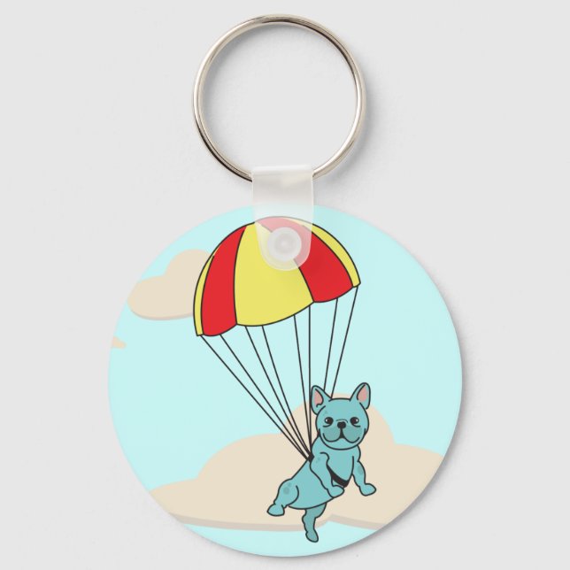 Blue French Bulldog Umbrella Fun Schlüsselanhänger (Vorderseite)