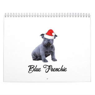 Blue French Bulldog-Weihnachtsmannmütze Kalender