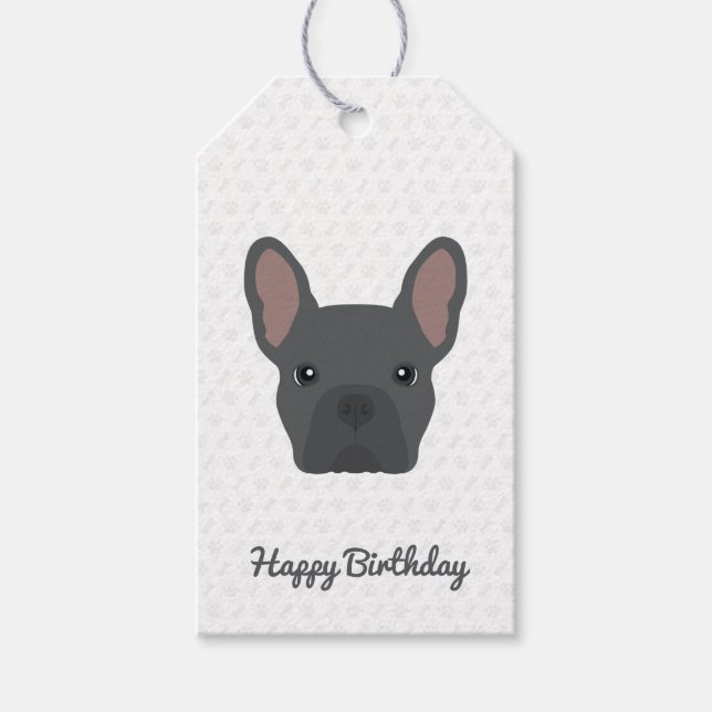 Blue French Bulldog zum Geburtstag Geschenkanhänger (Vorderseite)